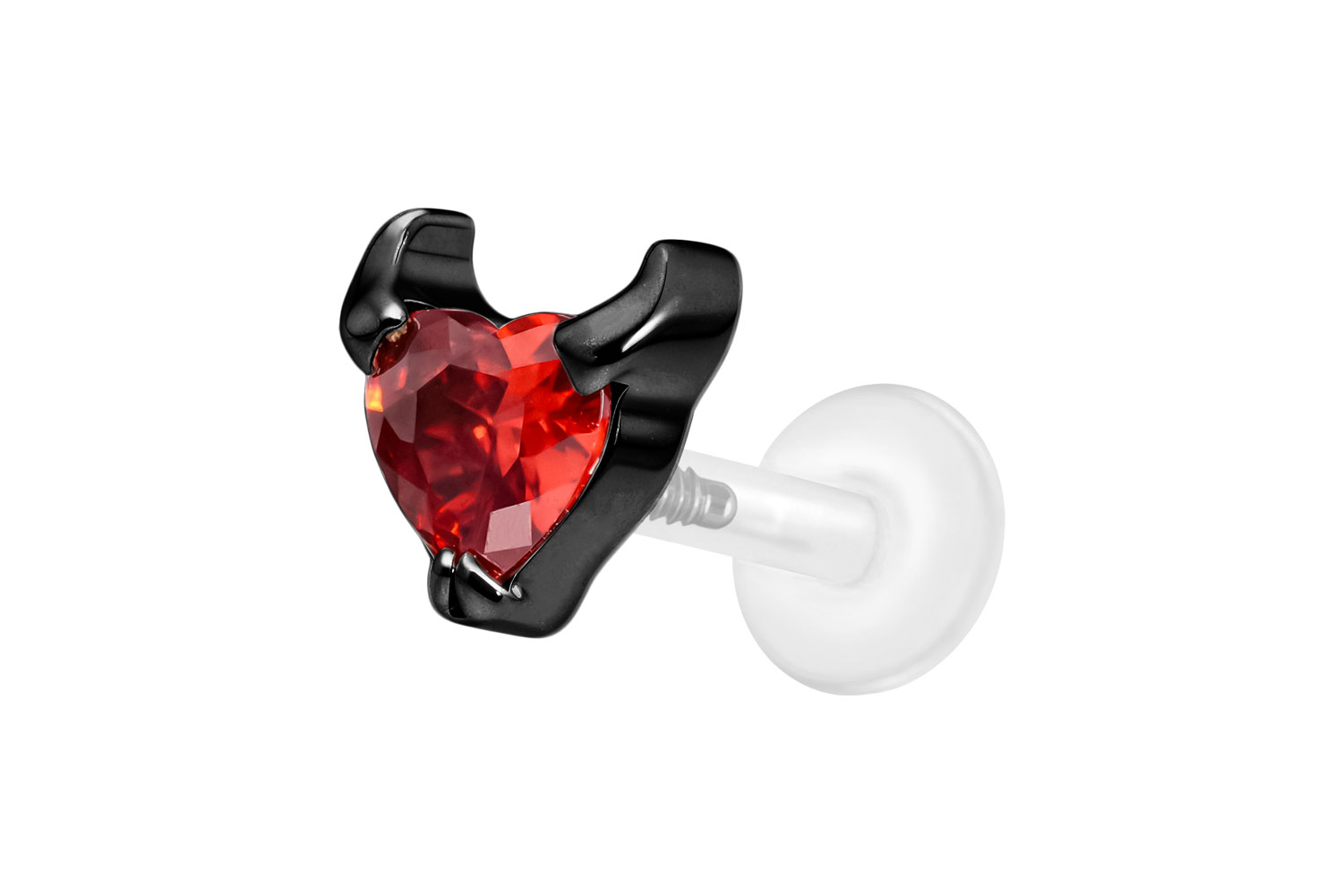 PTFE Labret Piercing mit Innengewinde + Titan-Aufsatz TEUFELSHERZ